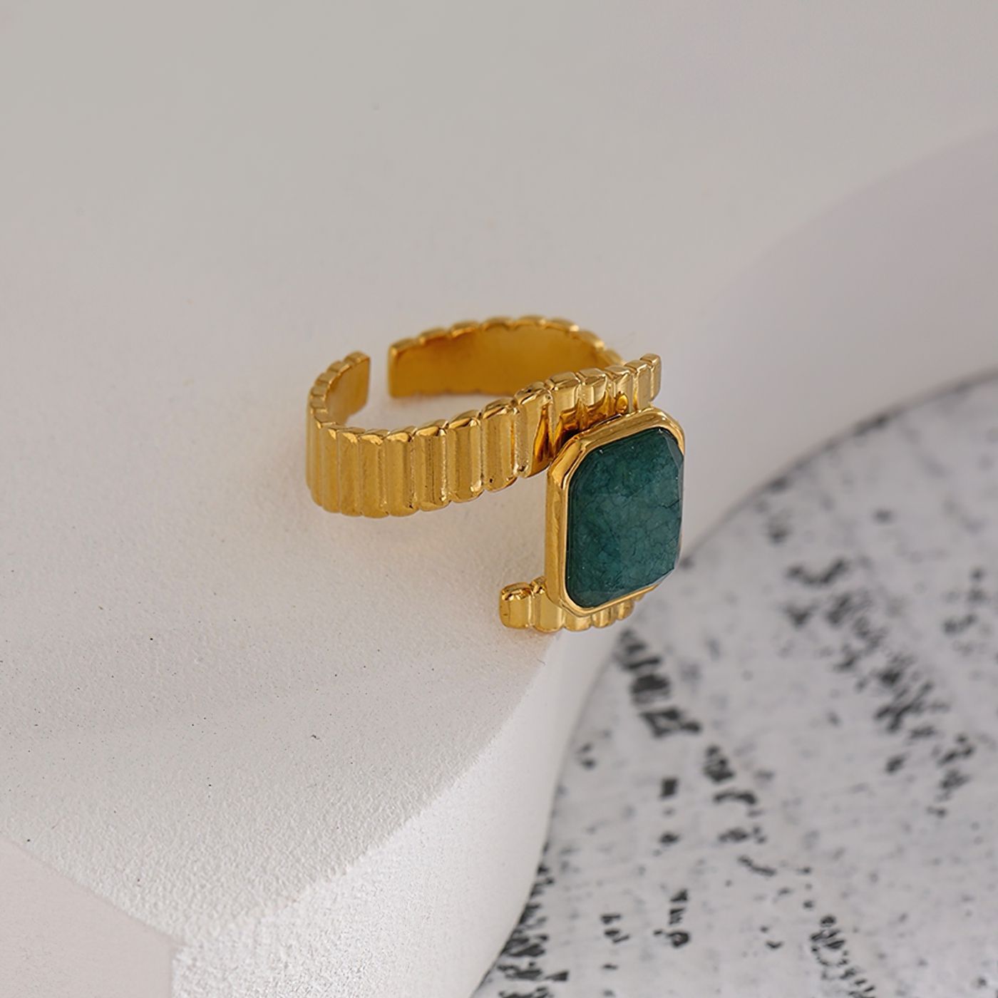 Adjustable Textured Malachite Ring