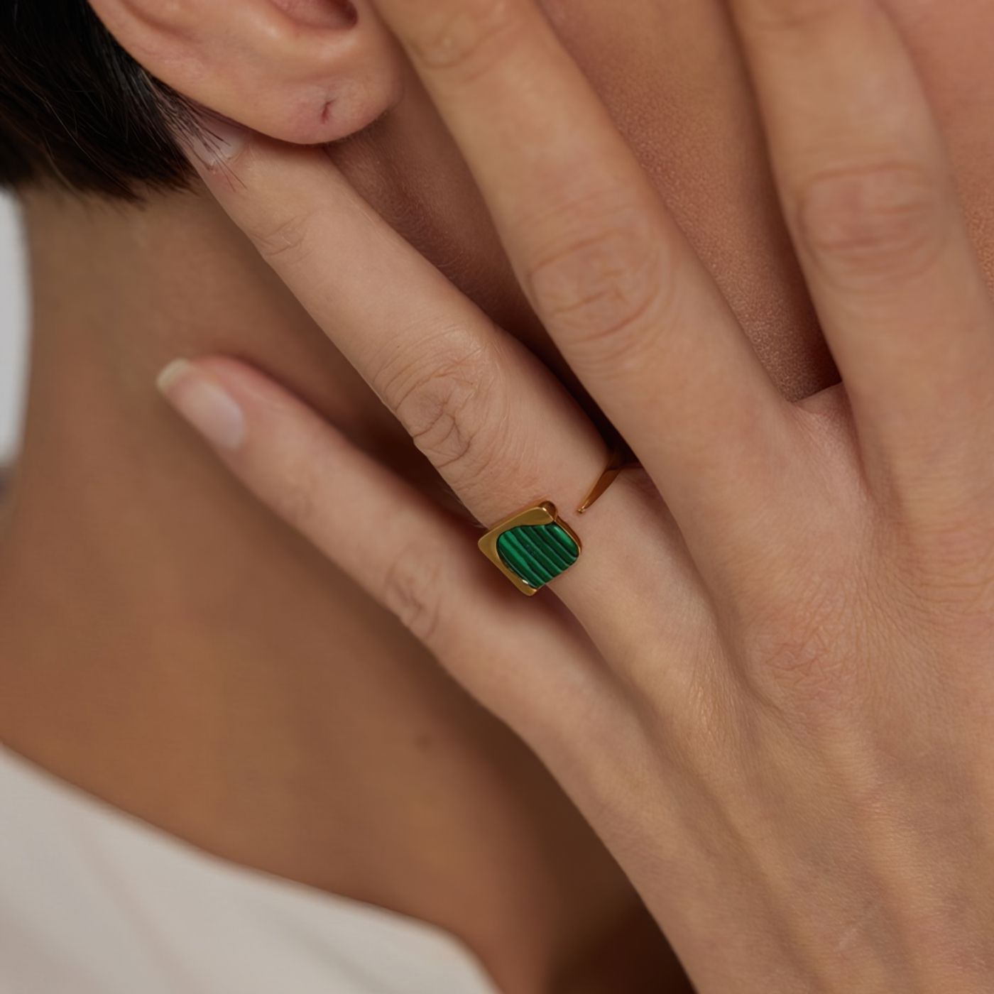 Adjustable Malachite  Ring