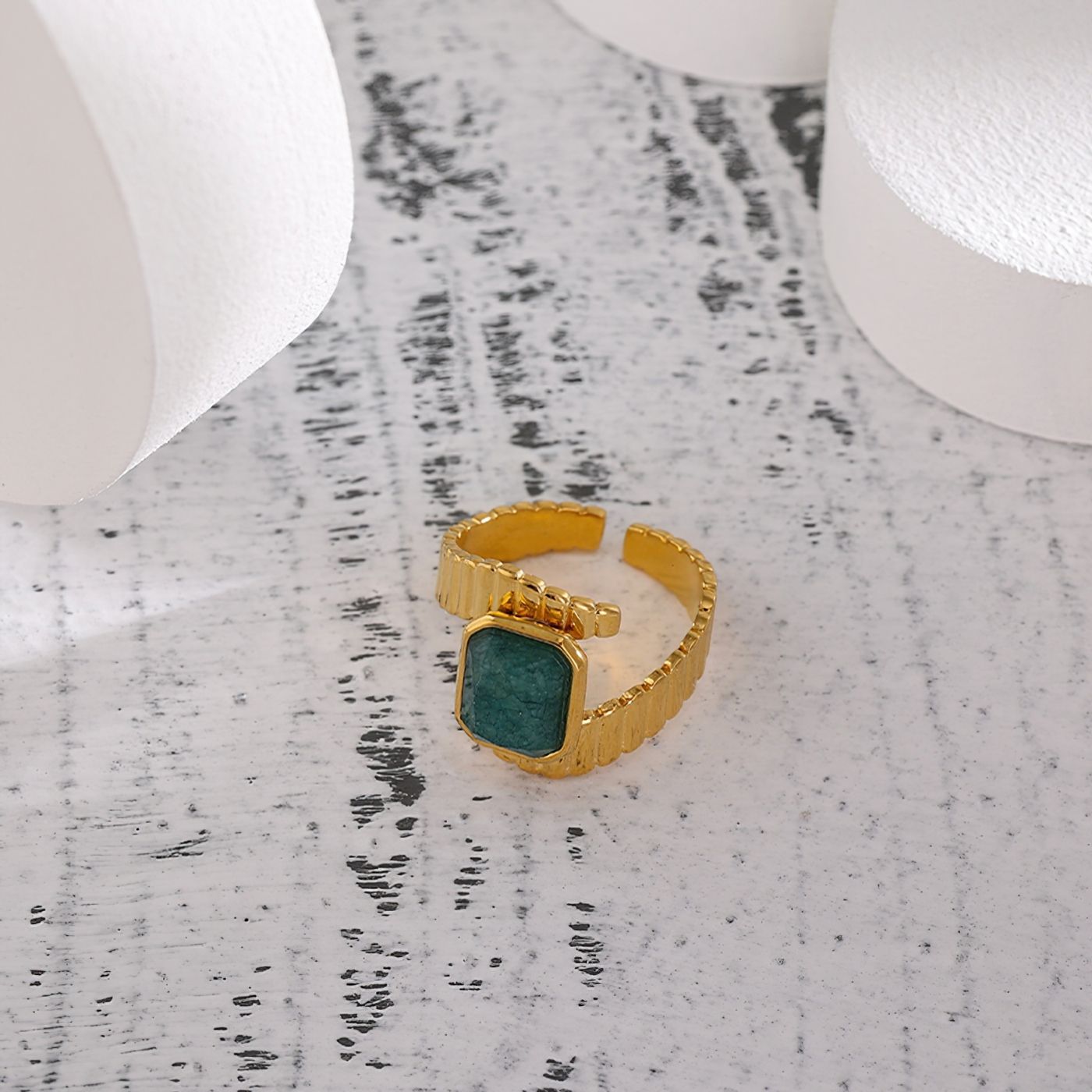 Adjustable Textured Malachite  Ring