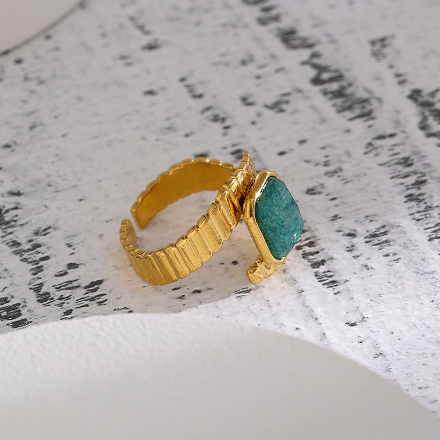 Adjustable Textured Malachite  Ring