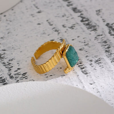 Adjustable Textured Malachite  Ring