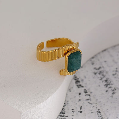 Adjustable Textured Malachite  Ring