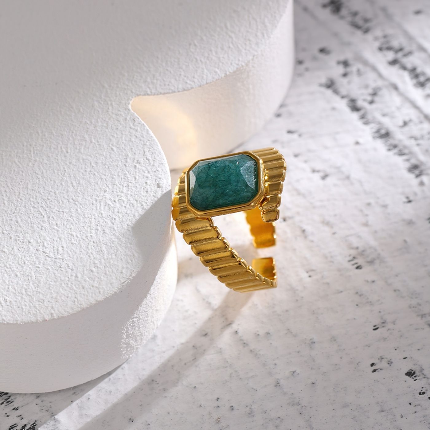 Adjustable Textured Malachite  Ring