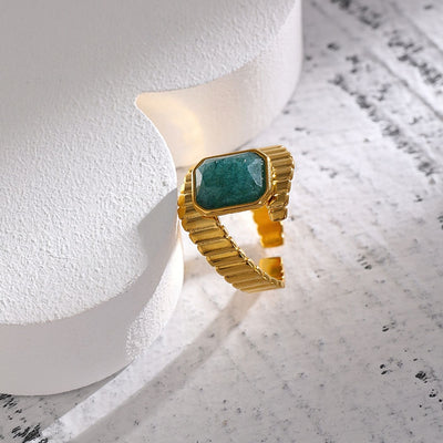 Adjustable Textured Malachite  Ring