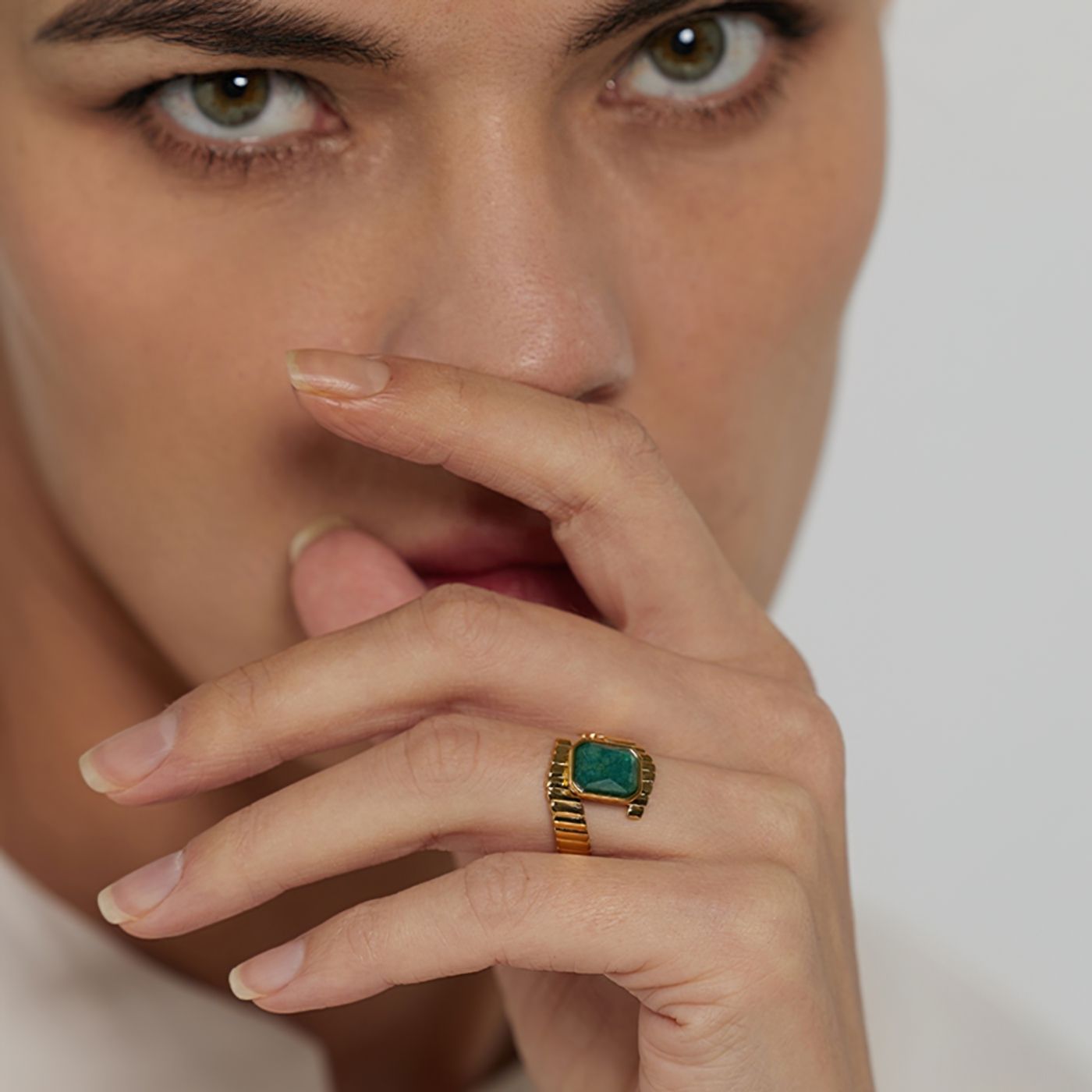 Adjustable Textured Malachite  Ring