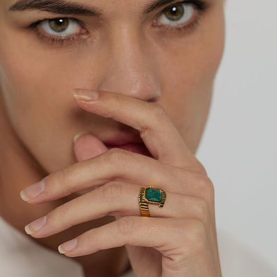 Adjustable Textured Malachite  Ring