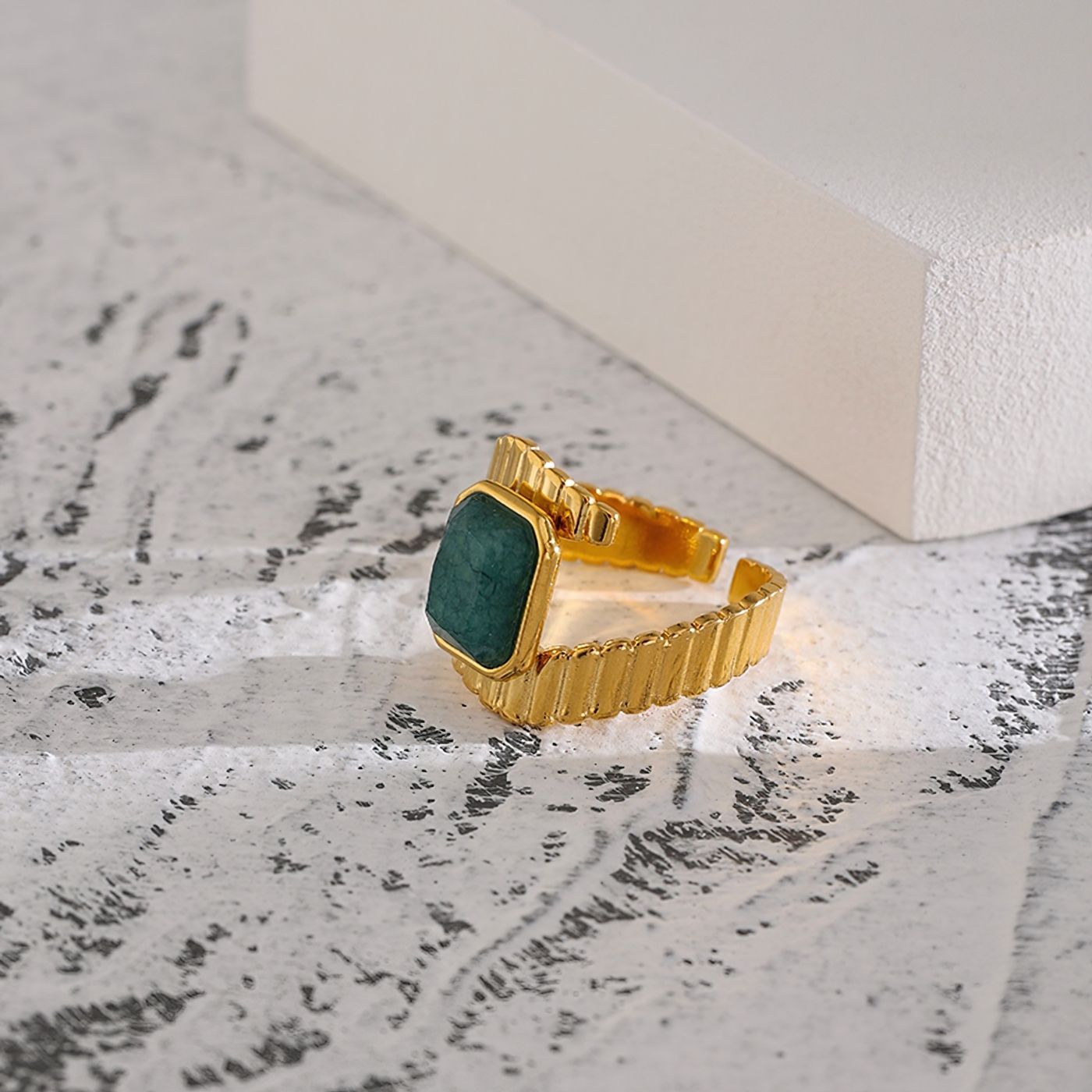 Adjustable Textured Malachite  Ring