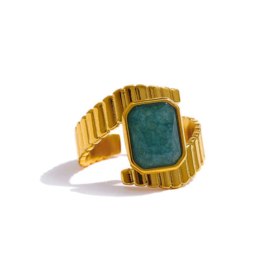 Adjustable Textured Malachite  Ring