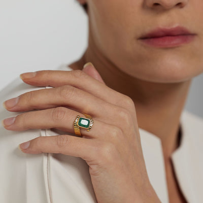 Adjustable Textured Malachite  Ring