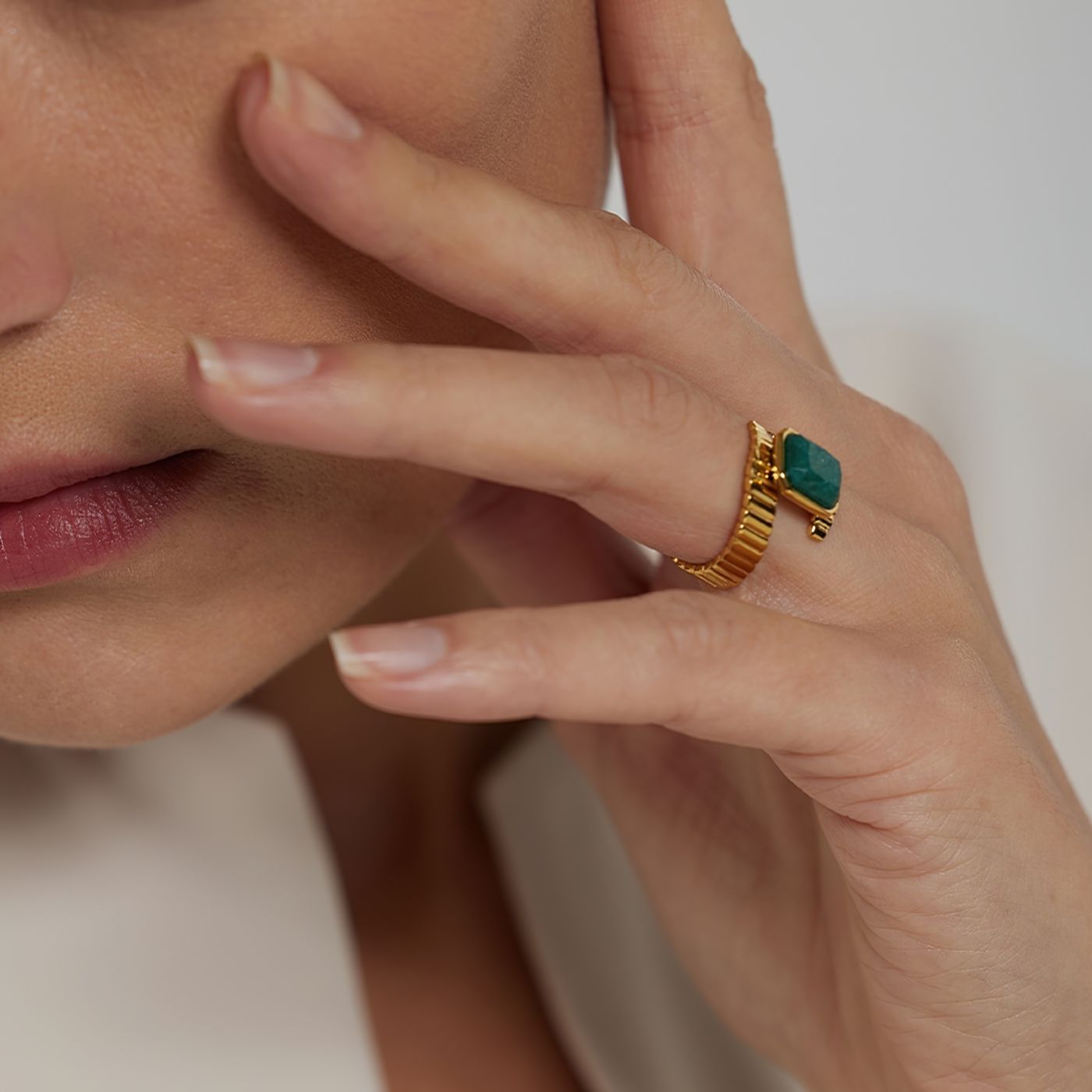 Adjustable Textured Malachite  Ring