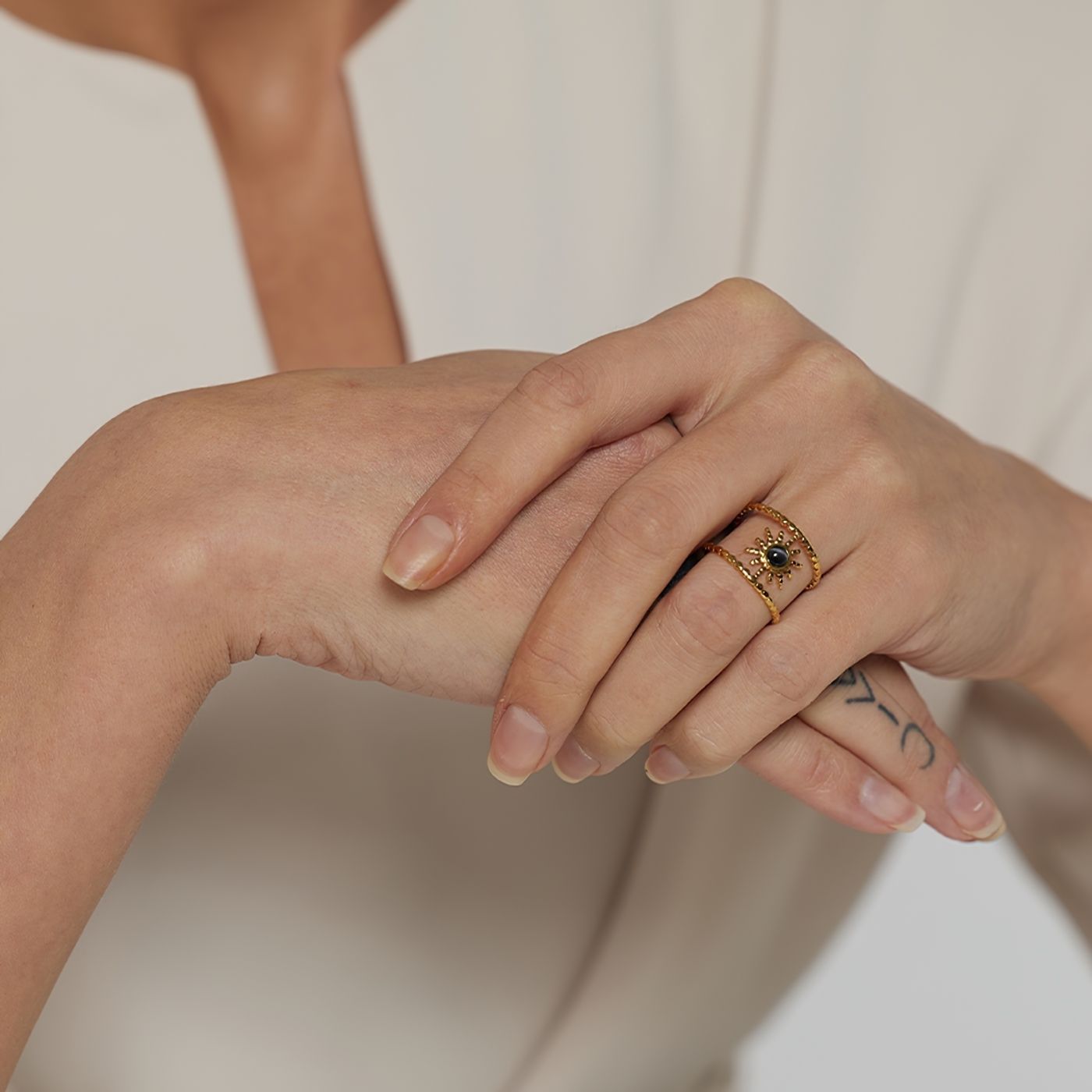 Adjustable Ring with Black Stone