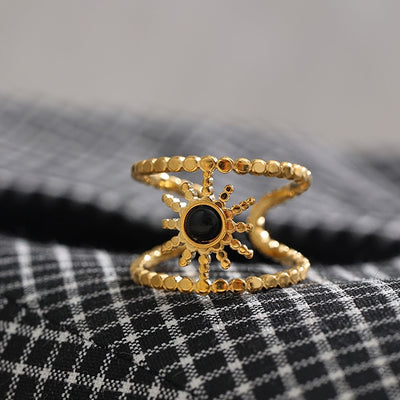 Adjustable Ring with Black Stone