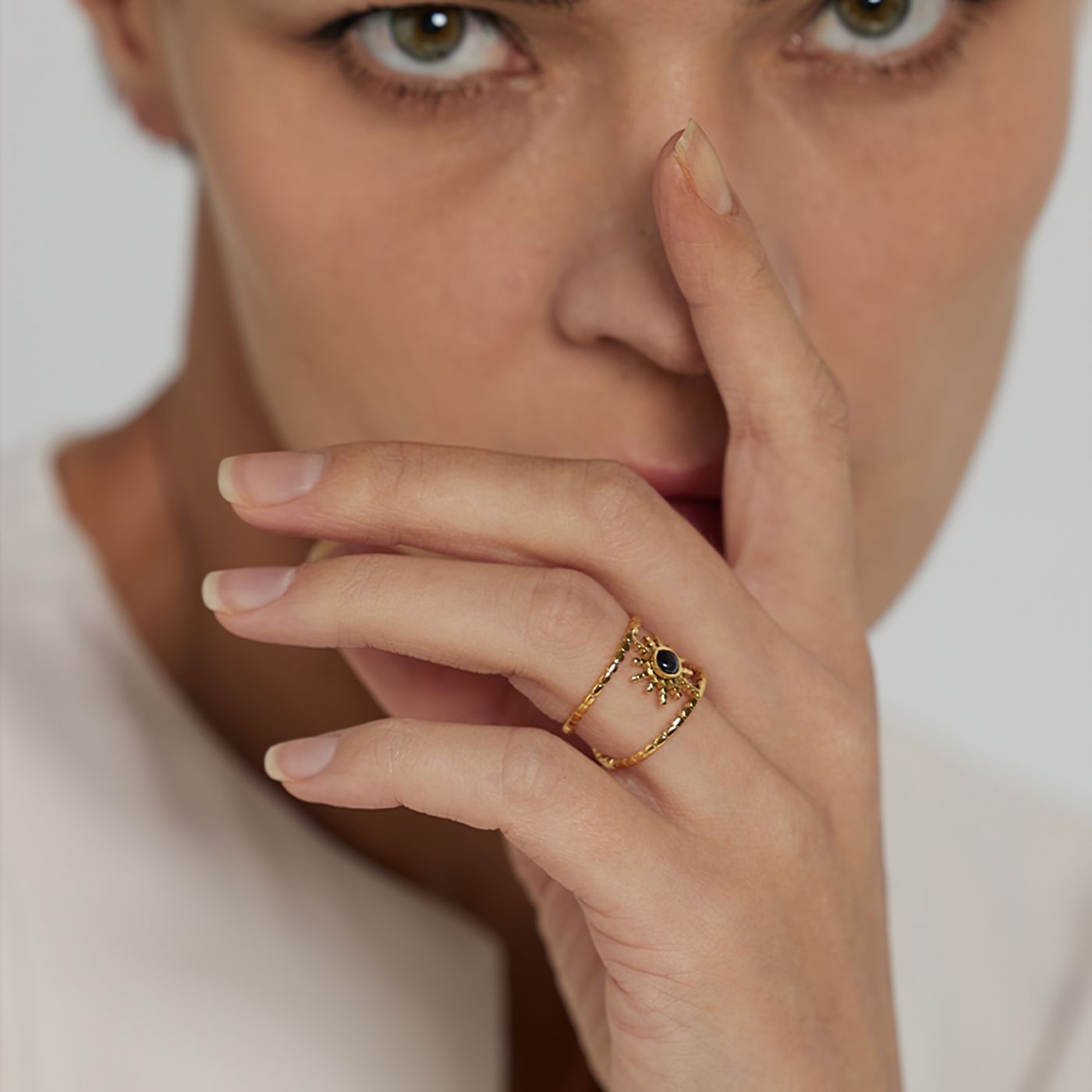 Adjustable Ring with Black Stone