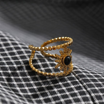 Adjustable Ring with Black Stone