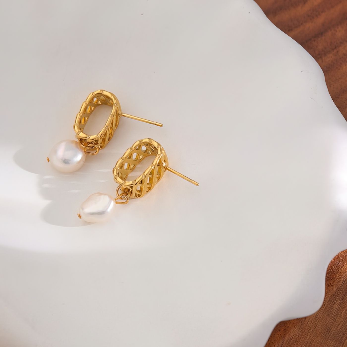 Geometric Hoop Earrings with Pearl