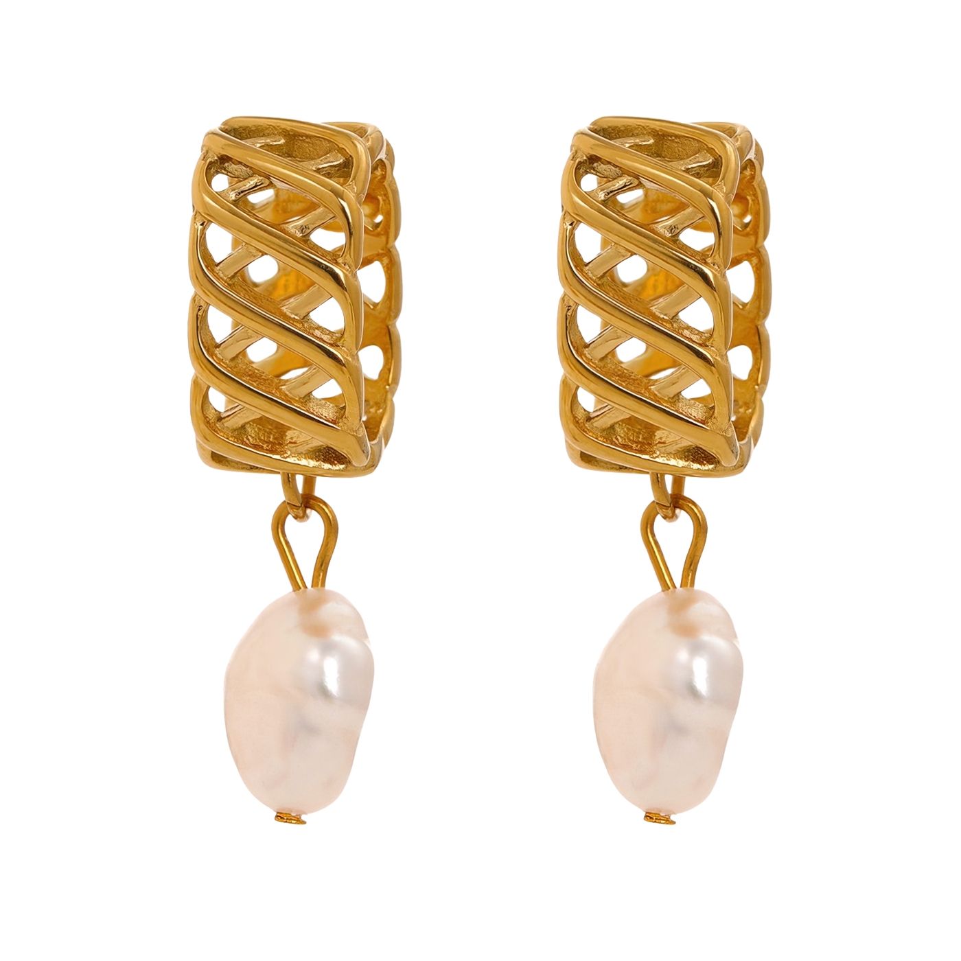 Geometric Hoop Earrings with Pearl