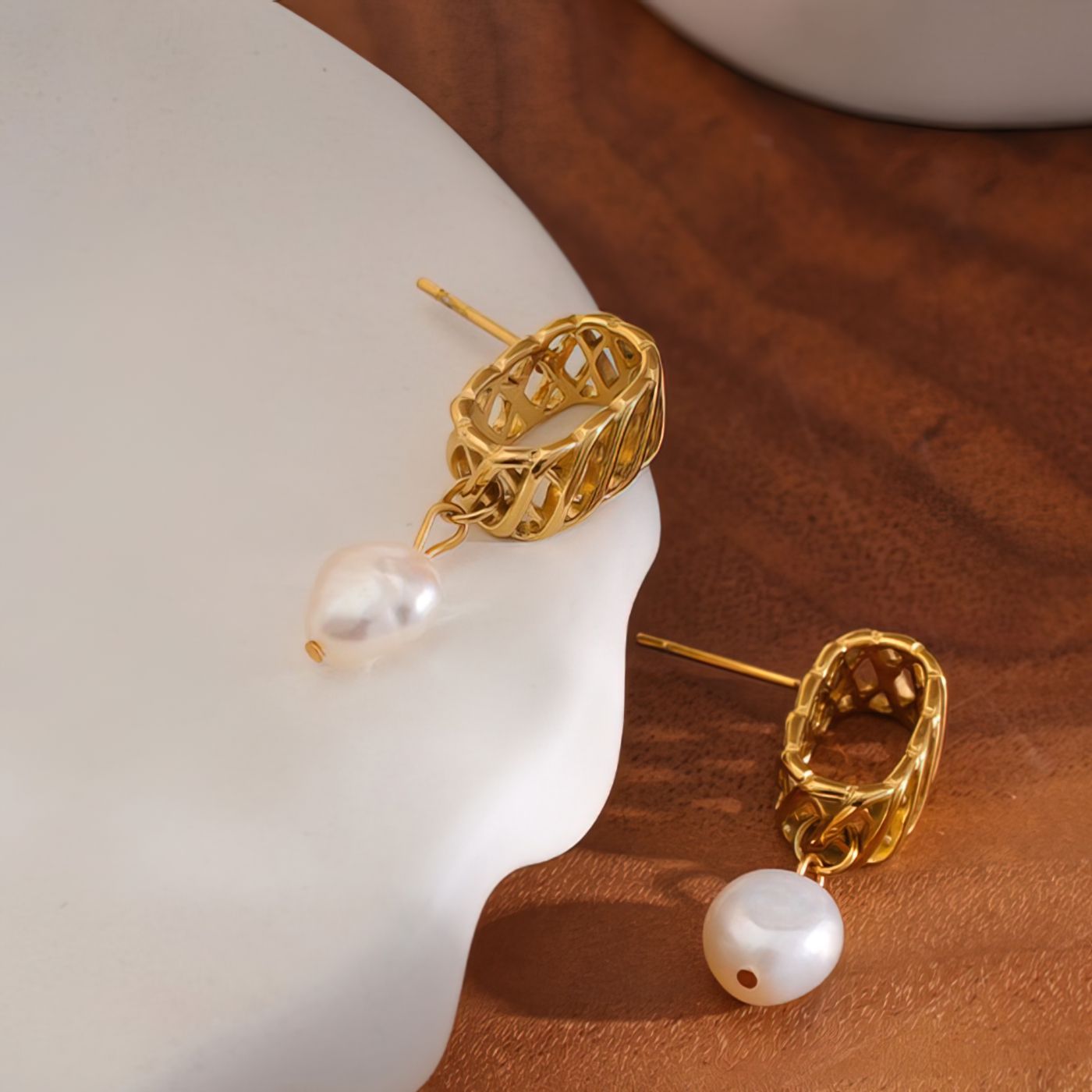 Geometric Hoop Earrings with Pearl