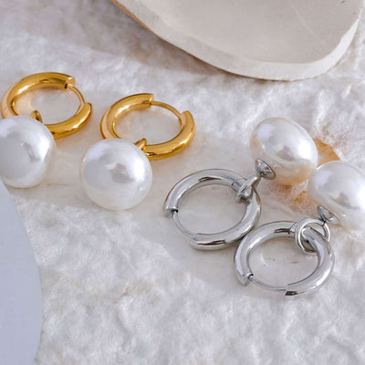 Pearl Pendant Hoop Earrings