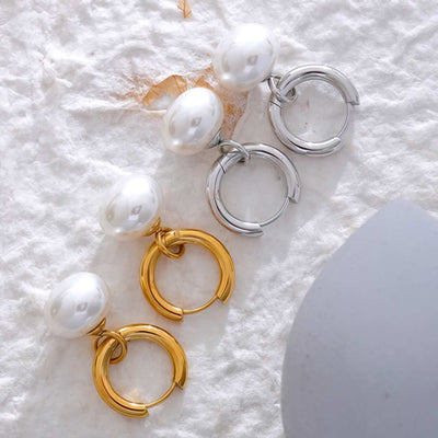 Pearl Pendant Hoop Earrings