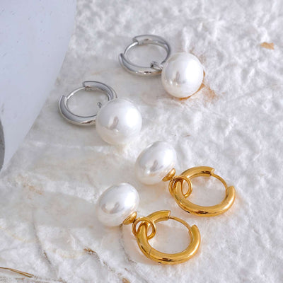 Pearl Pendant Hoop Earrings