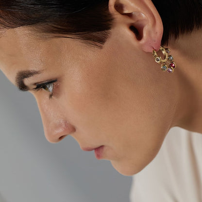 Colorful Zirconia Pendant Hoop Earrings