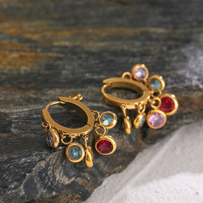 Colorful Zirconia Pendant Hoop Earrings
