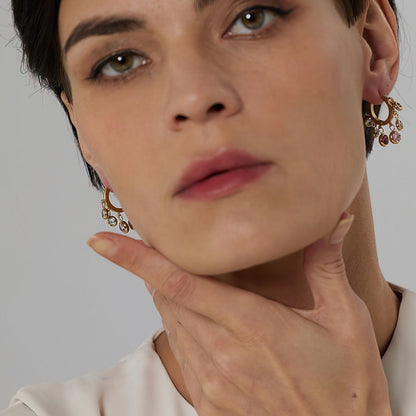 Colorful Zirconia Pendant Hoop Earrings