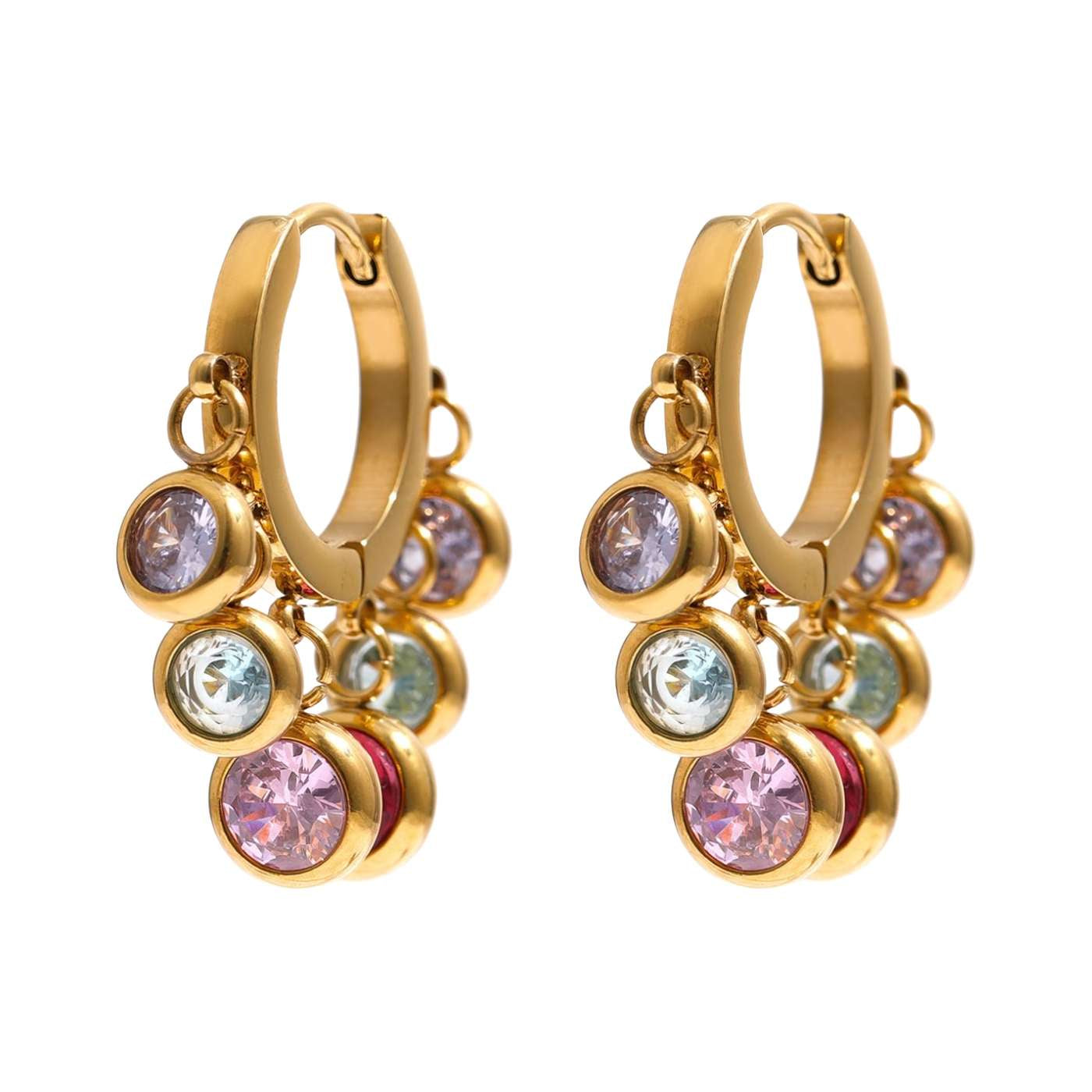Colorful Zirconia Pendant Hoop Earrings