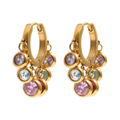 Colorful Zirconia Pendant Hoop Earrings