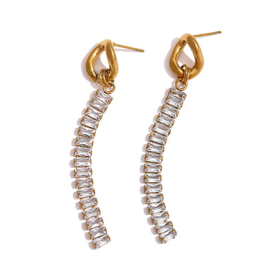 Long Irregular Hoop Earrings with Zirconia