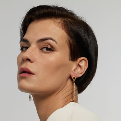 Long Irregular Hoop Earrings with Zirconia