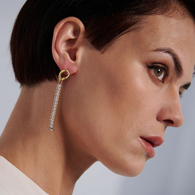 Long Irregular Hoop Earrings with Zirconia