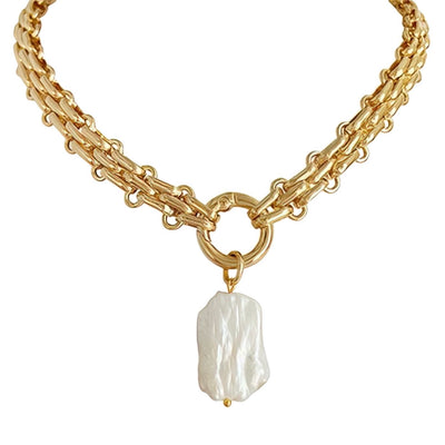 Thick Necklace with Pearl Pendant