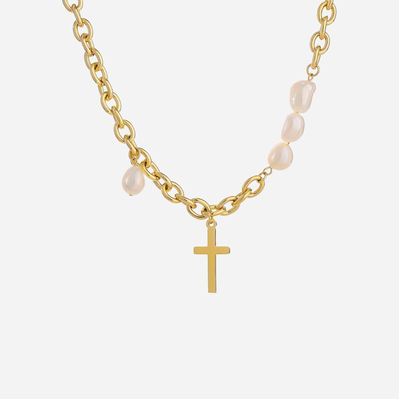 Cross and Pearl Pendant Necklace